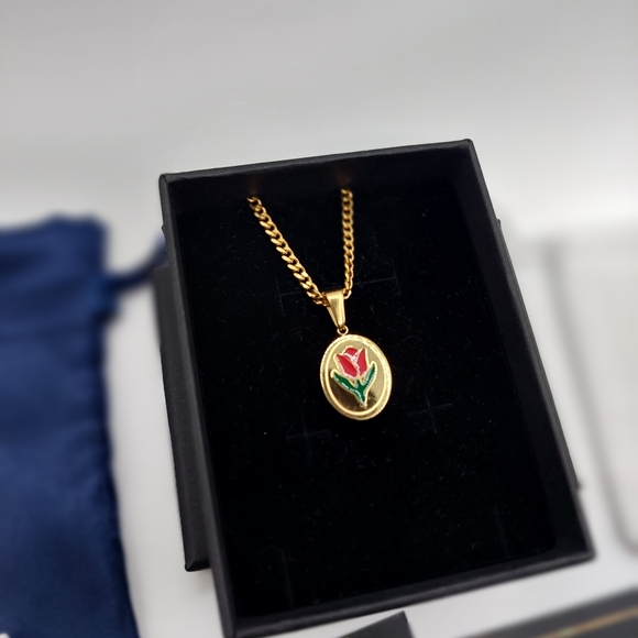 18K Gold Plated 🌹 Rose Flower Pendant with 18K Gold Plated Miami Cuban Link - Picture 3 of 13